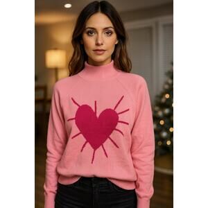 Kerri Rosenthal Pink Heart Turtleneck Sweater – Size M – NWT